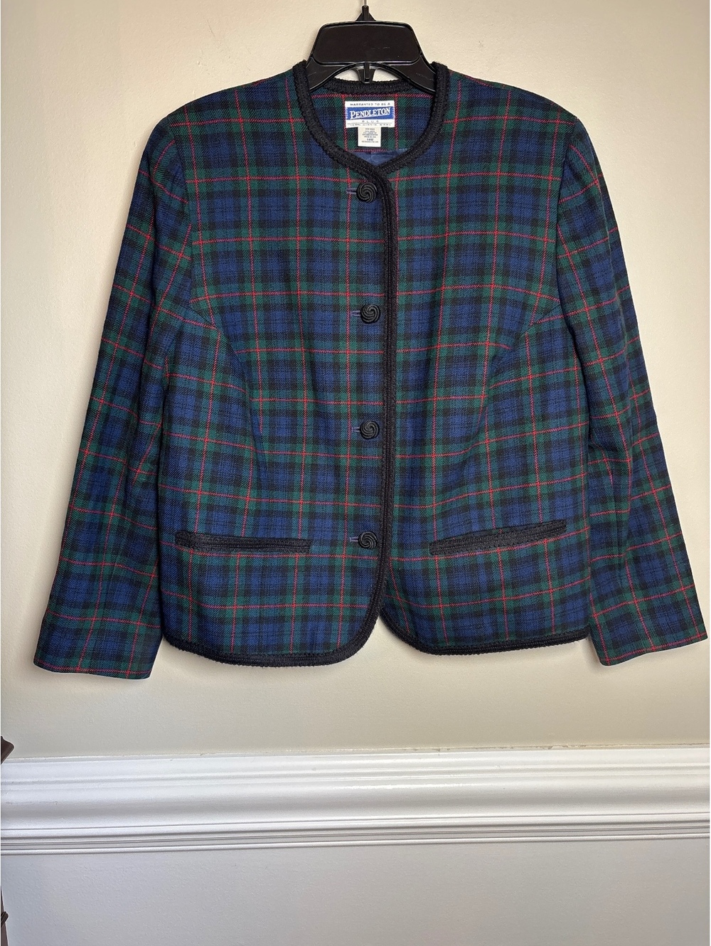 Pendleton Navy, Green and Red Plaid Wool Jacket 14W